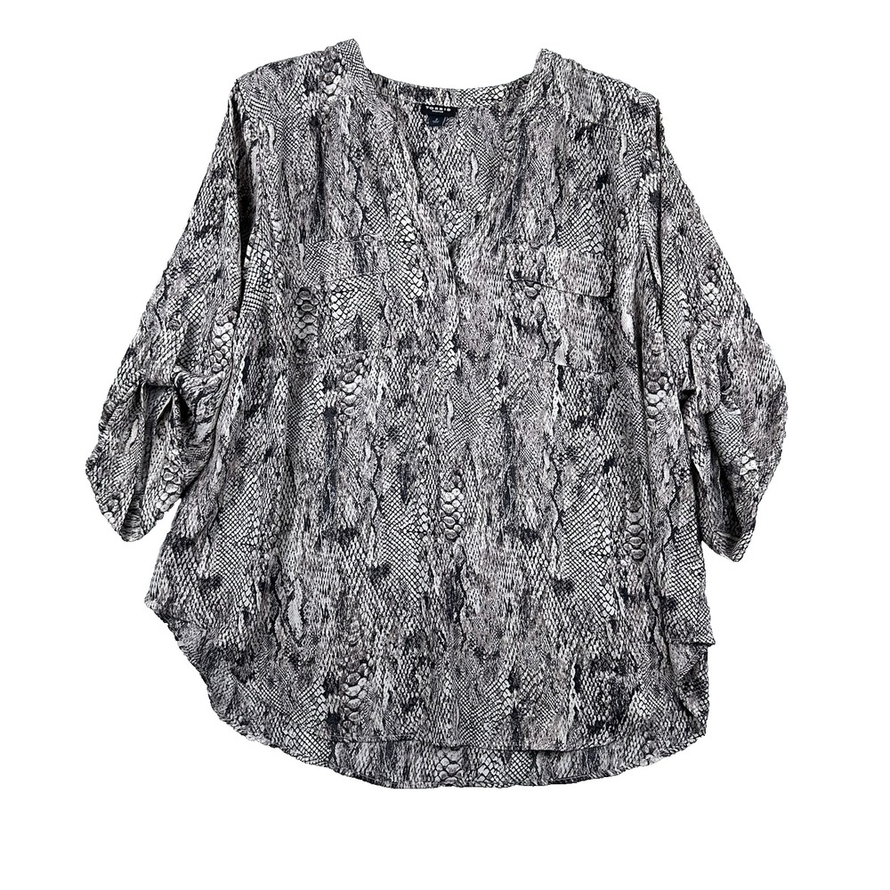 Torrid Women's 2X‎ Neutral Snakeskin Print Blouse Harper Tab Sleeve Boho Chic